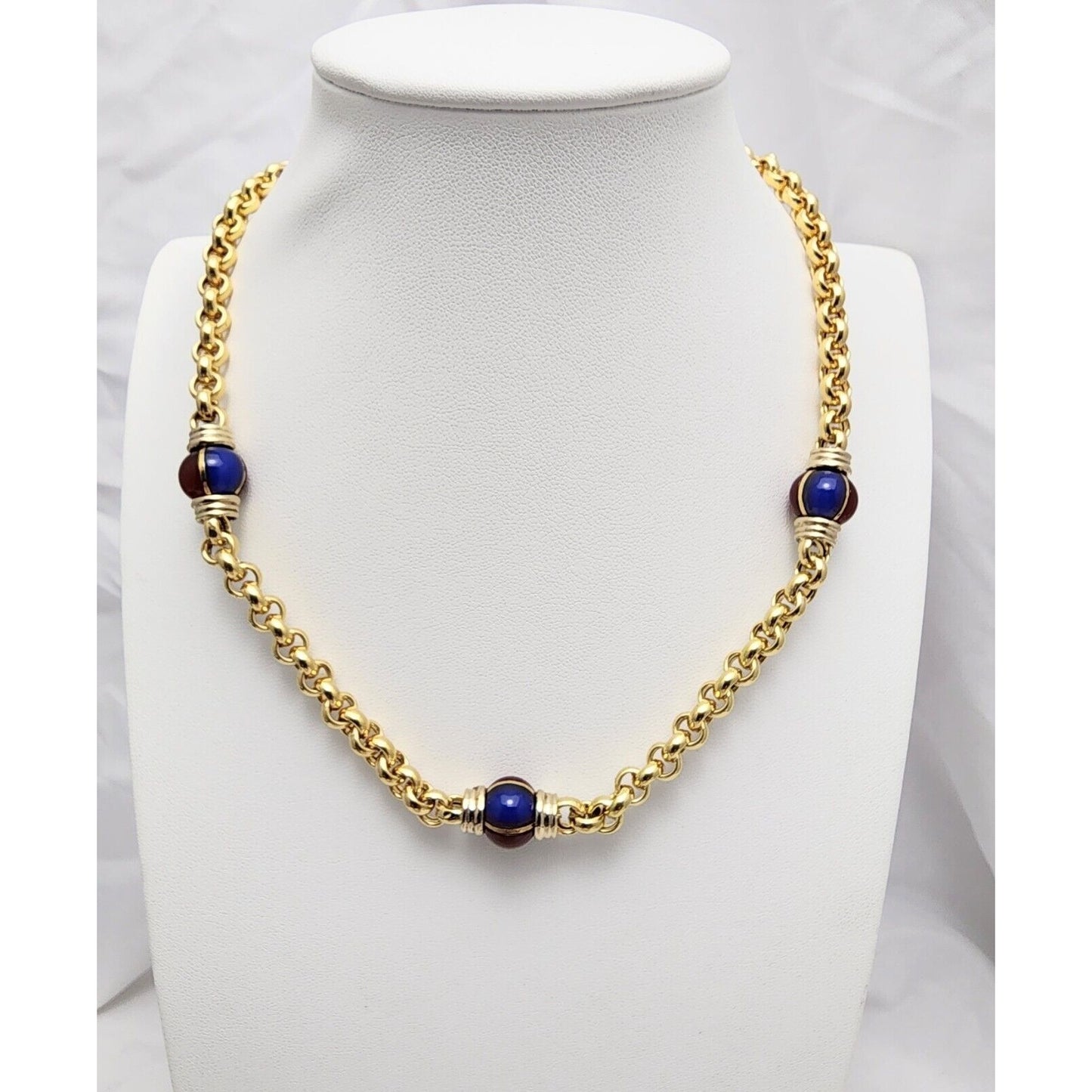 18K Yellow Gold Bead Ball Choker Cable Link Chain Necklace