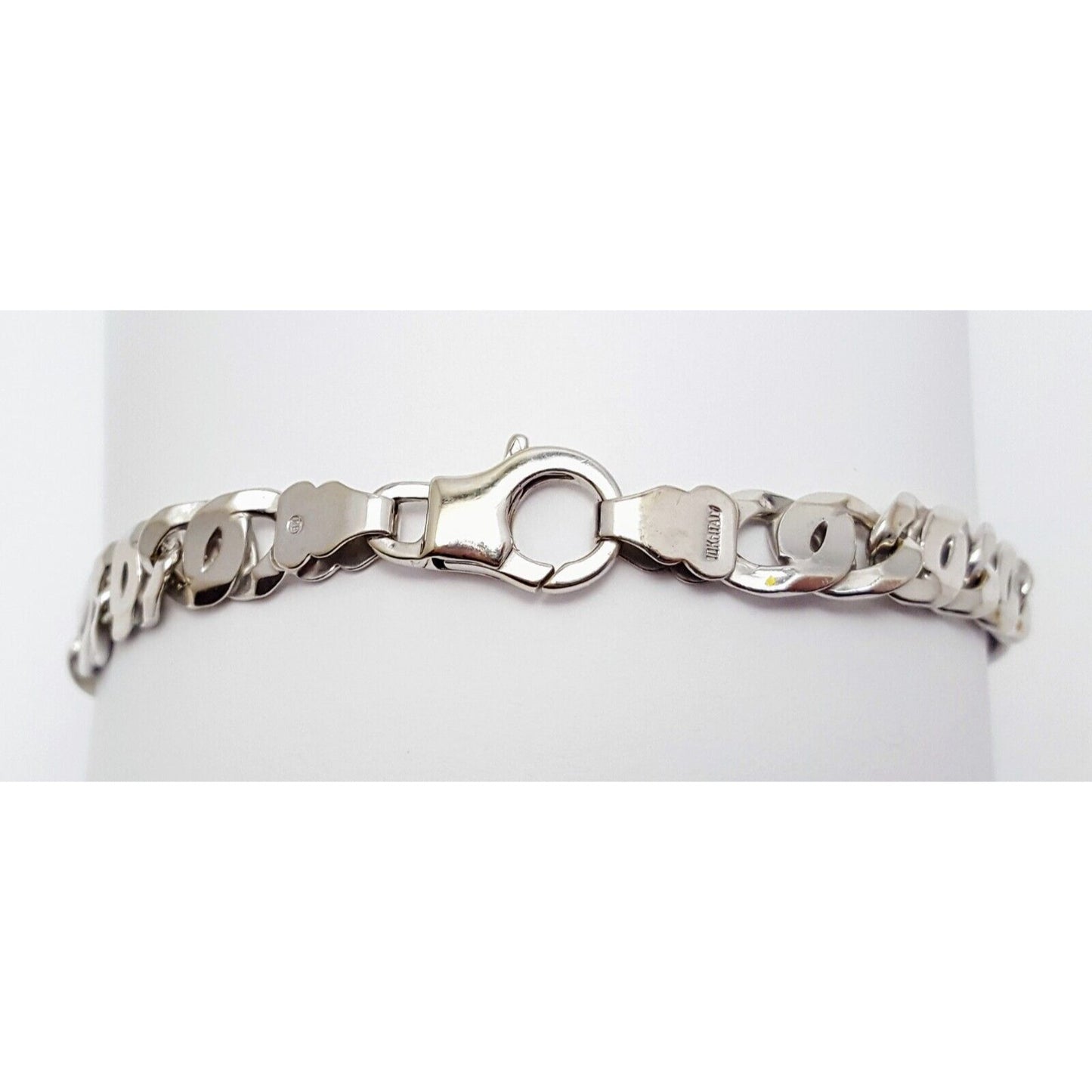 10K Solid White Gold Fancy Figaro Link Bracelet