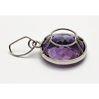 18K White Gold Oval Amethyst Drop Dangle Charm Pendant