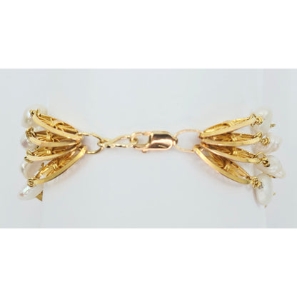 Vintage 18K Yellow Gold Multi Strand Layered Pearl Chain Link Bracelet