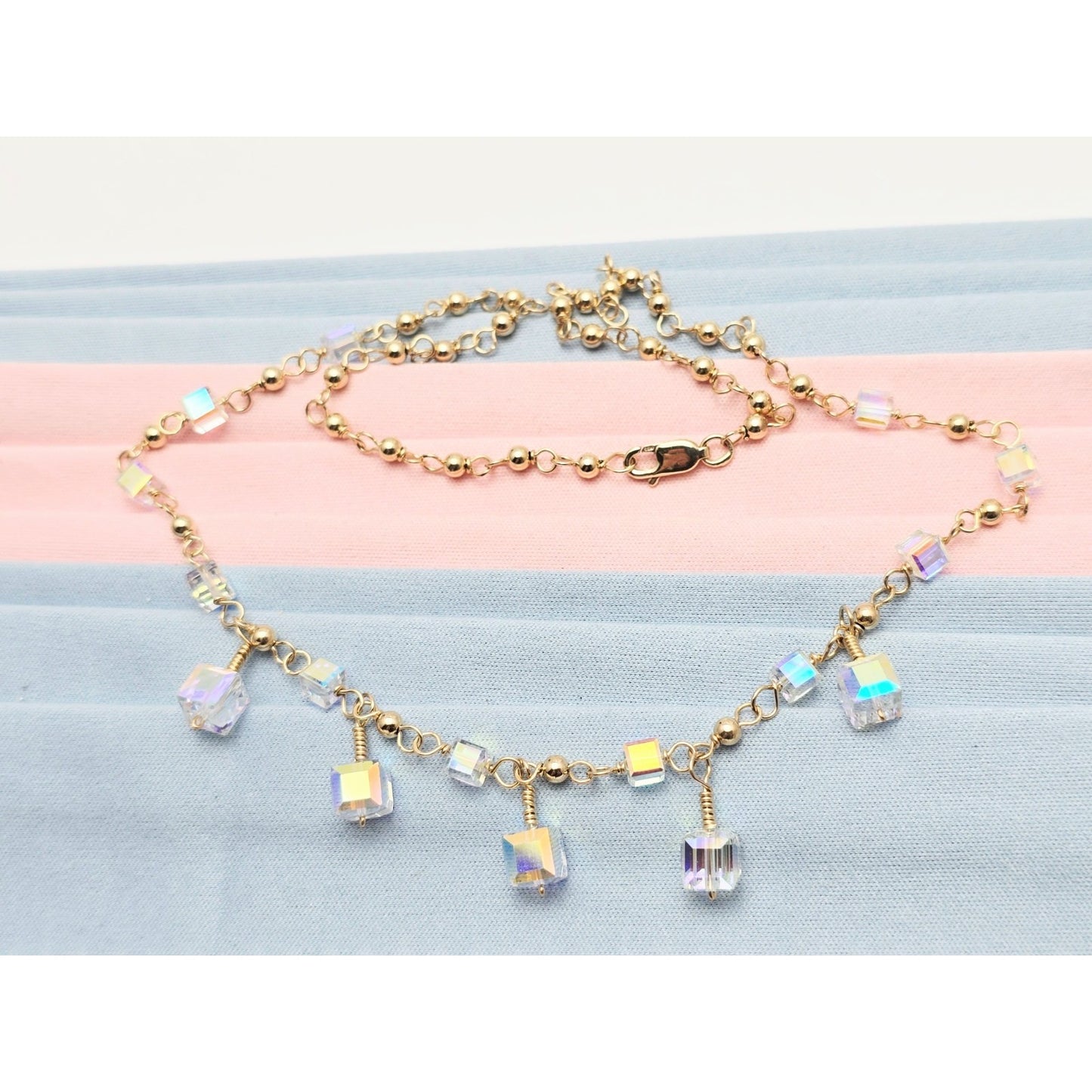 10K Yellow Gold Crystal Link Chain Necklace