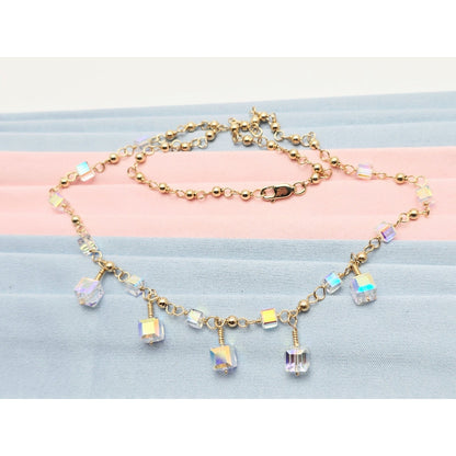 10K Yellow Gold Crystal Link Chain Necklace