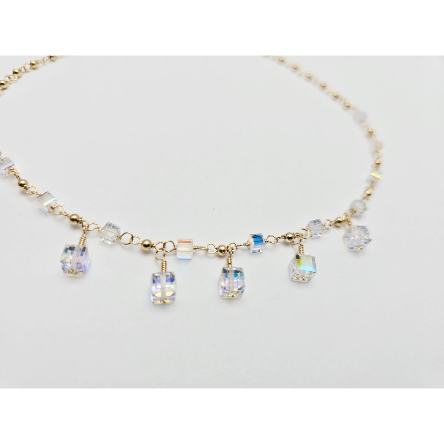 10K Yellow Gold Crystal Link Chain Necklace