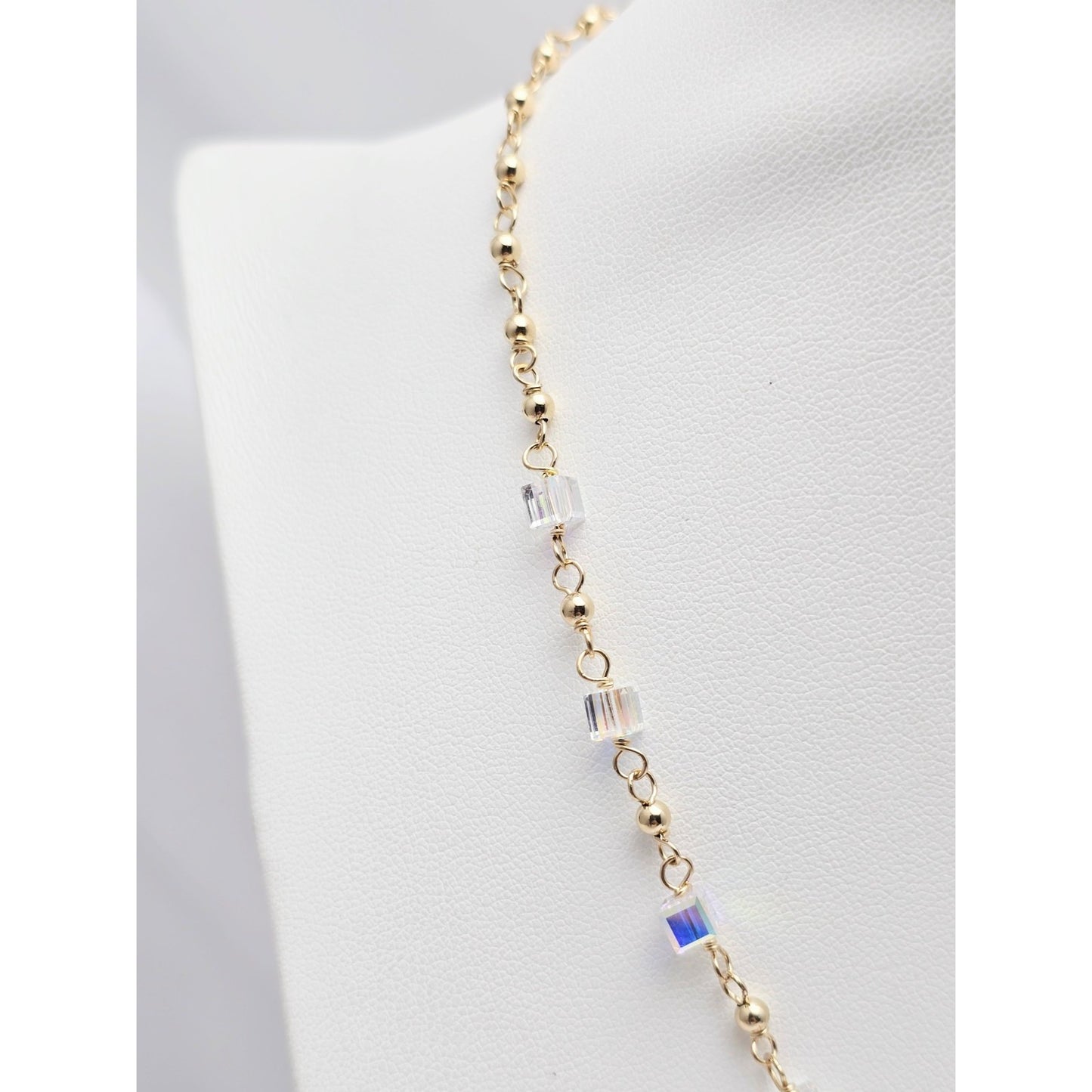 10K Yellow Gold Crystal Link Chain Necklace