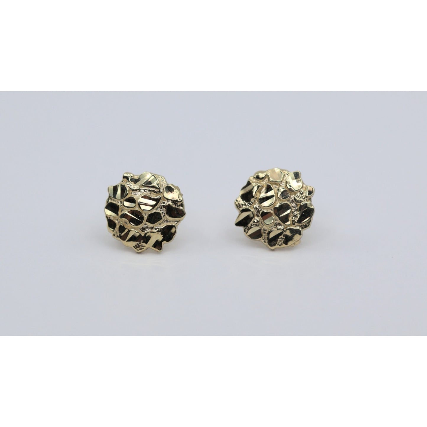 10K Yellow Gold Round Shaped Nugget Stud Earrings