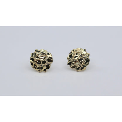 10K Yellow Gold Round Shaped Nugget Stud Earrings