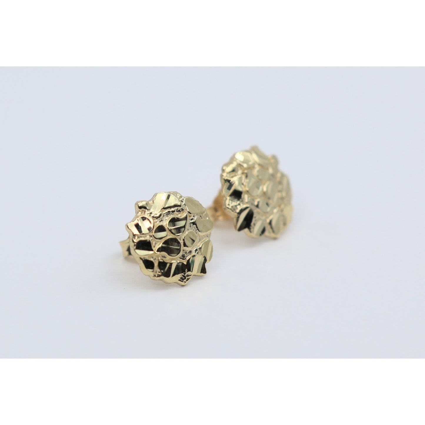 10K Yellow Gold Round Shaped Nugget Stud Earrings