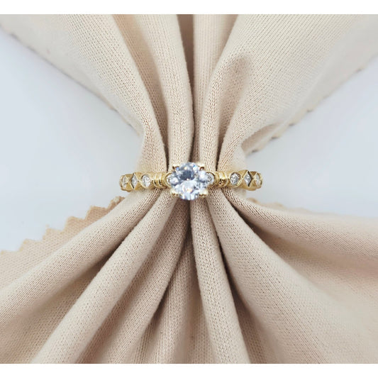14K Yellow Gold Ladies Diamond & CZ Engagement Ring