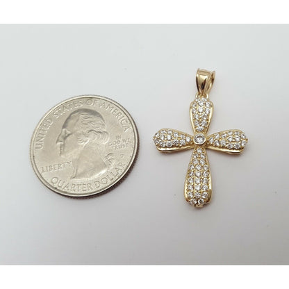 14K Yellow Gold Religious Cross Cubic Zirconia Charm Pendant