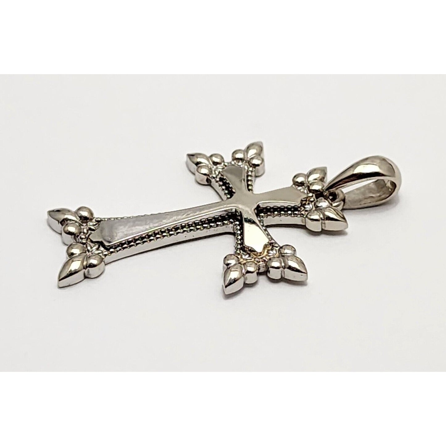 14K Solid White Gold Religious Cross Pendant Charm