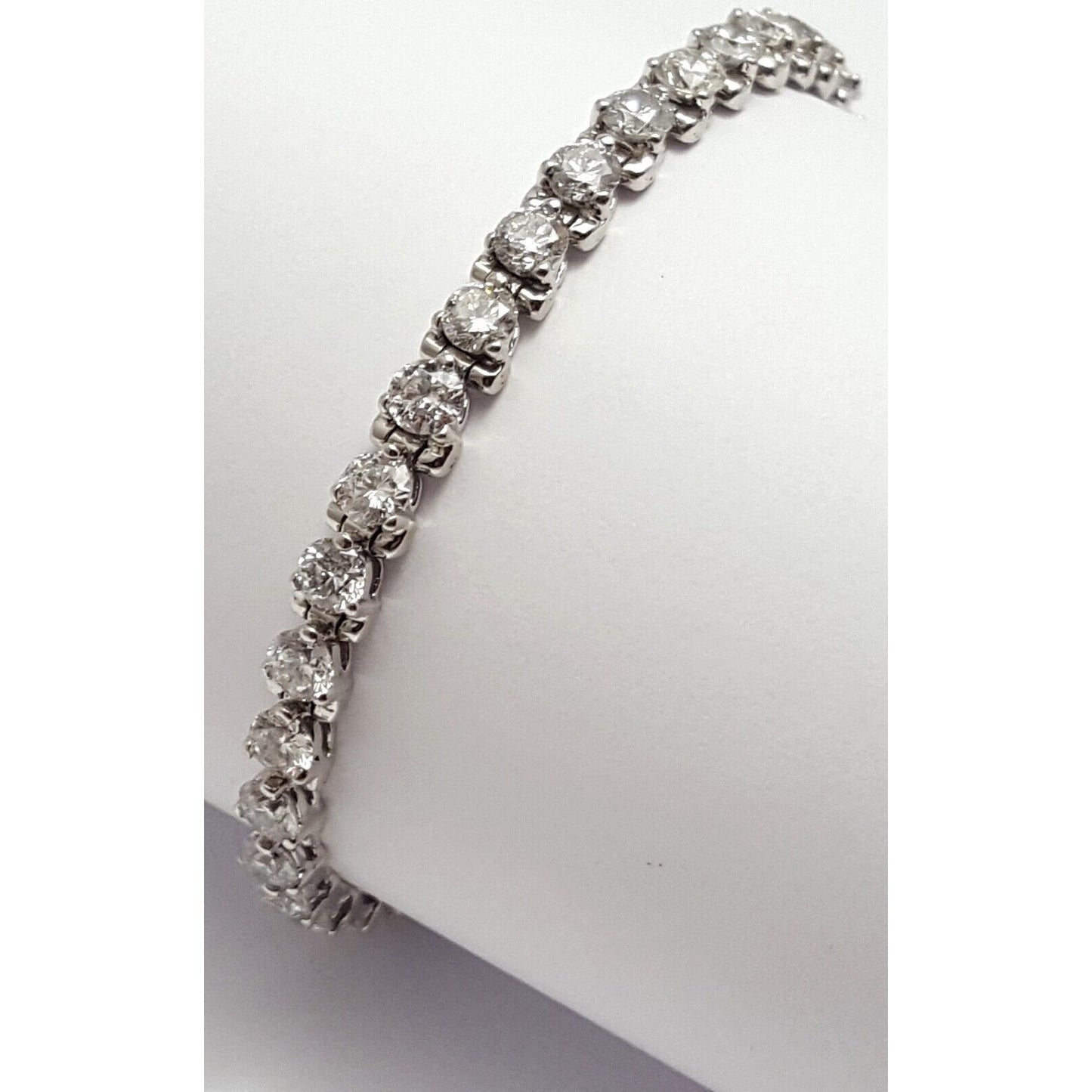 14K Solid White Gold Diamond Tennis Link Bracelet