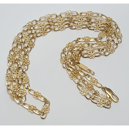 18K Yellow Gold Semper Designer Extra Long Flower Link Chain Necklace