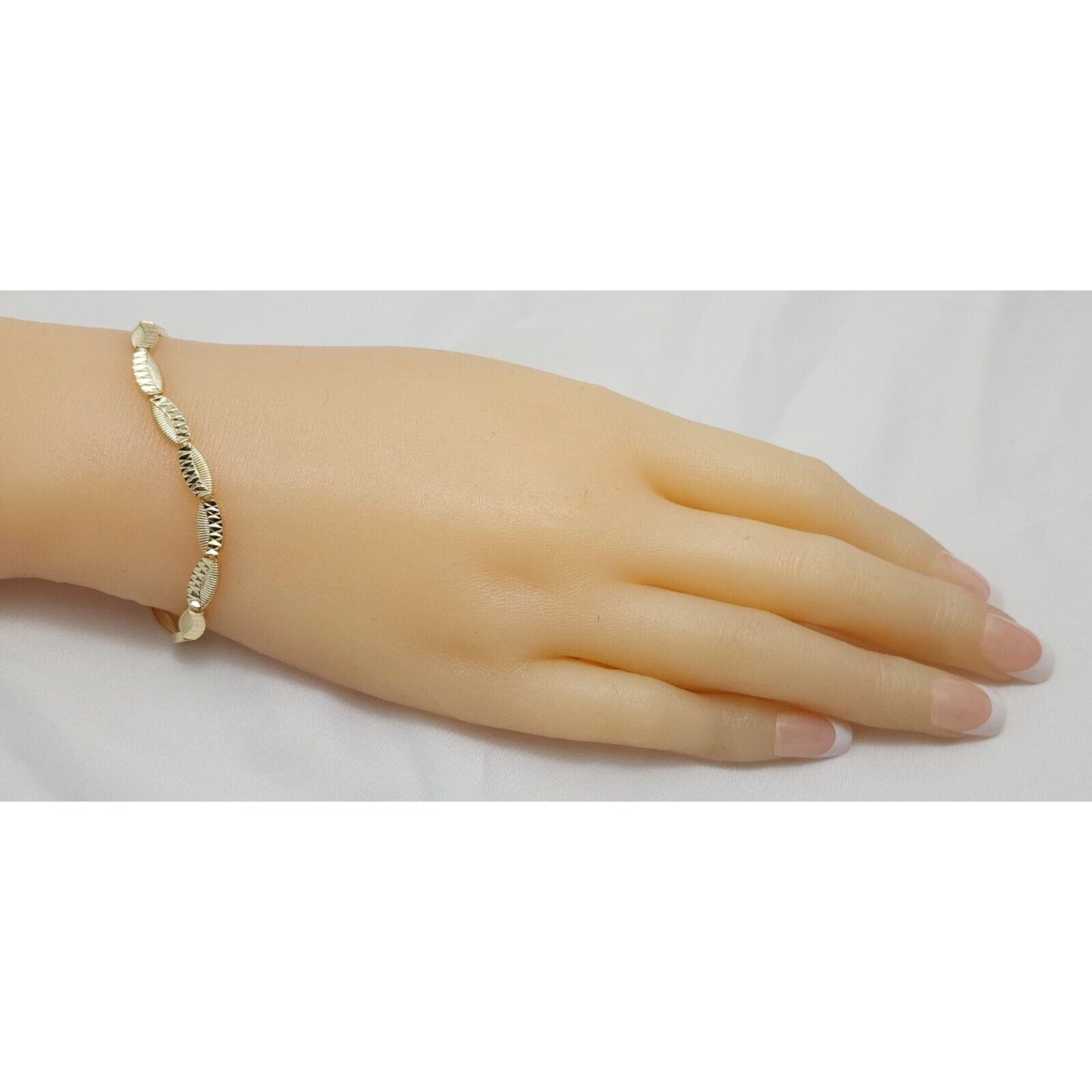 14K Solid Yellow Gold Diamond Cut Tennis Link Bracelet