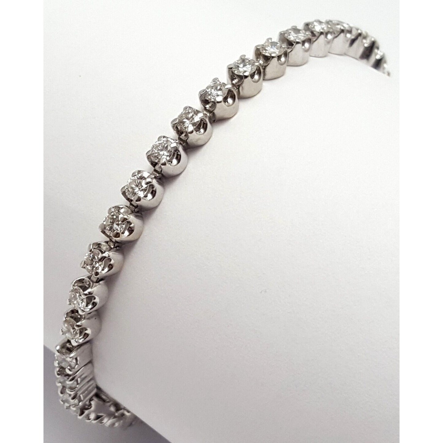 14K Solid White Gold Designer Diamond Tennis Link Bracelet