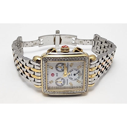 Michele Deco Diamond Bezel Square Face Two Tone 0.66ct Ladies Watch MW06P01C5046