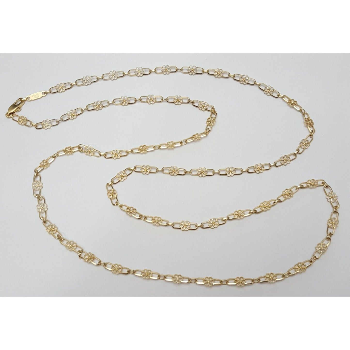 18K Yellow Gold Semper Designer Extra Long Flower Link Chain Necklace