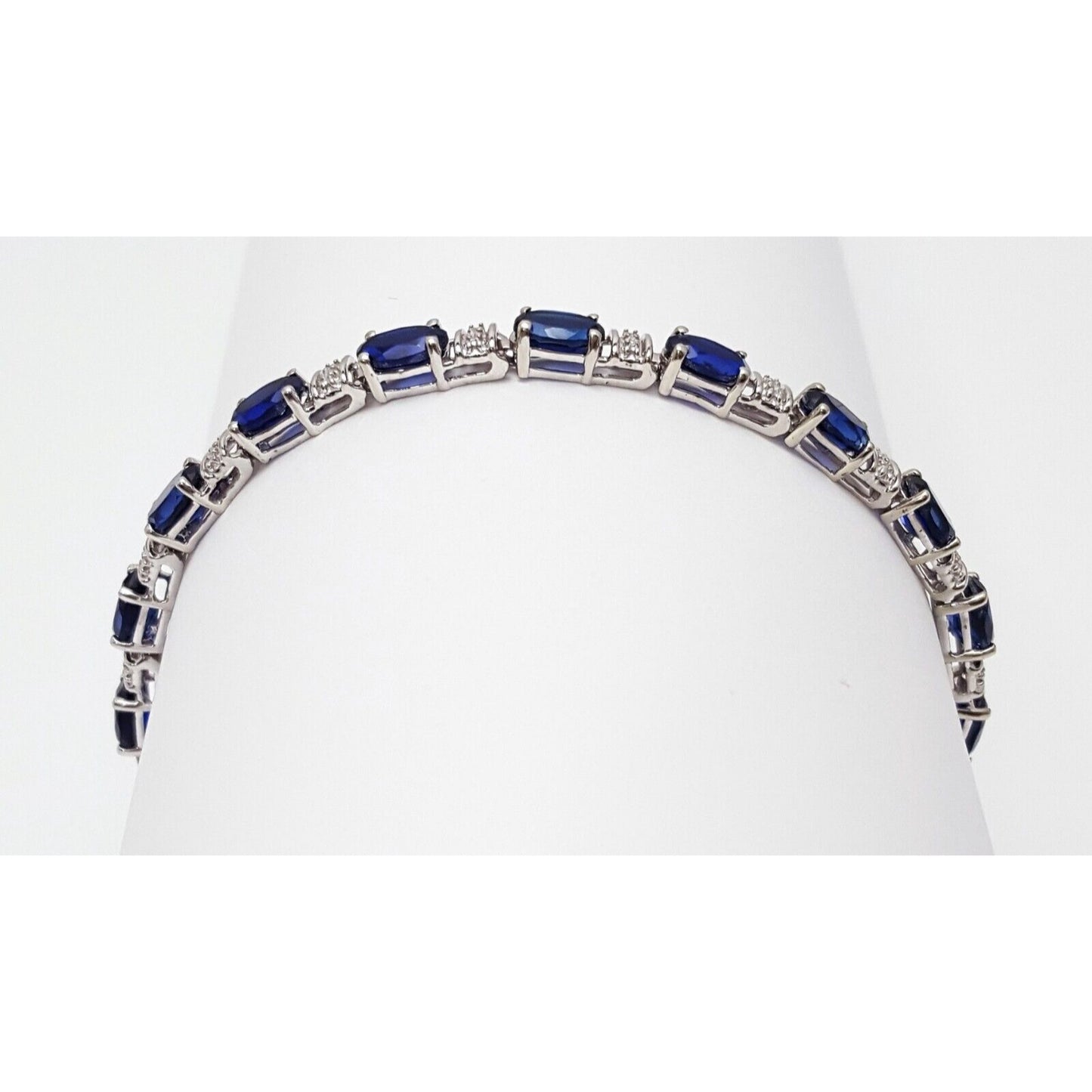 10K Solid White Gold Dark Blue Crystal Tennis Bracelet