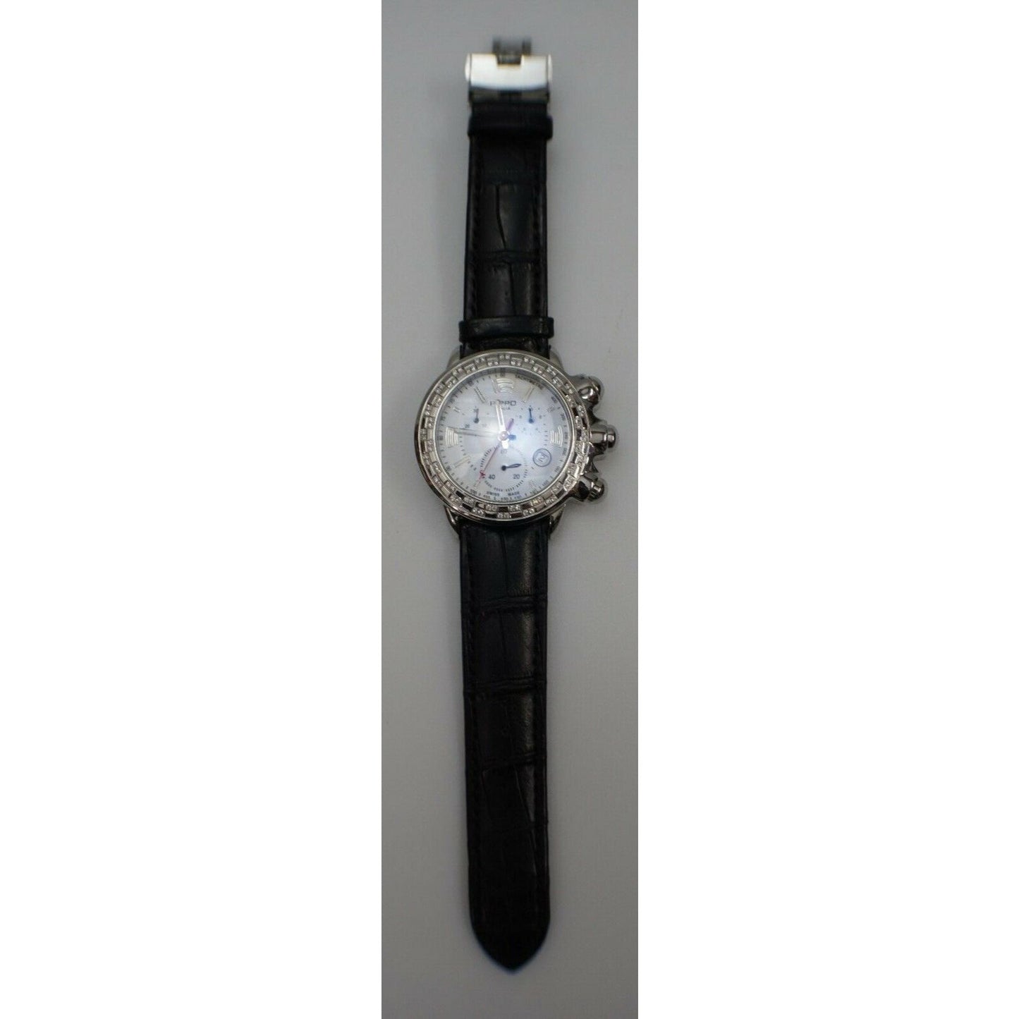 Pippo Perez Cabochon Grand 78 Round Diamond Bezel Black Leather Band