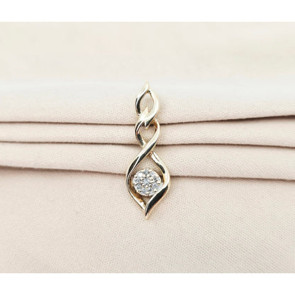 10K Yellow Gold Twisting Drop Dangle Diamond Charm Pendant