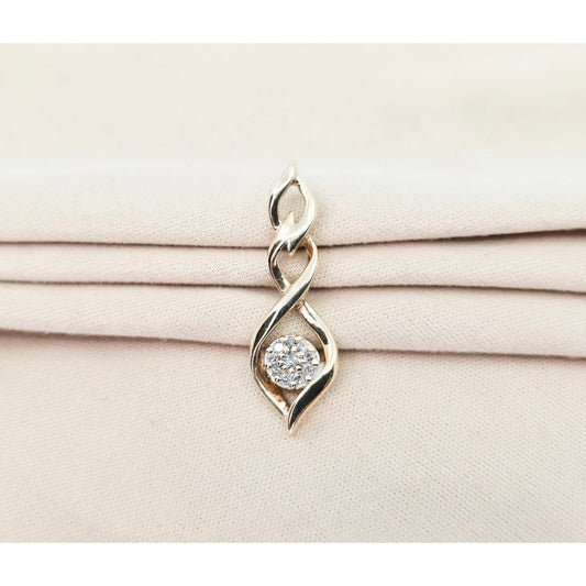 10K Yellow Gold Twisting Drop Dangle Diamond Charm Pendant