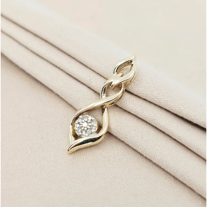 10K Yellow Gold Twisting Drop Dangle Diamond Charm Pendant