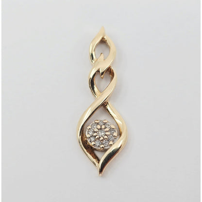 10K Yellow Gold Twisting Drop Dangle Diamond Charm Pendant