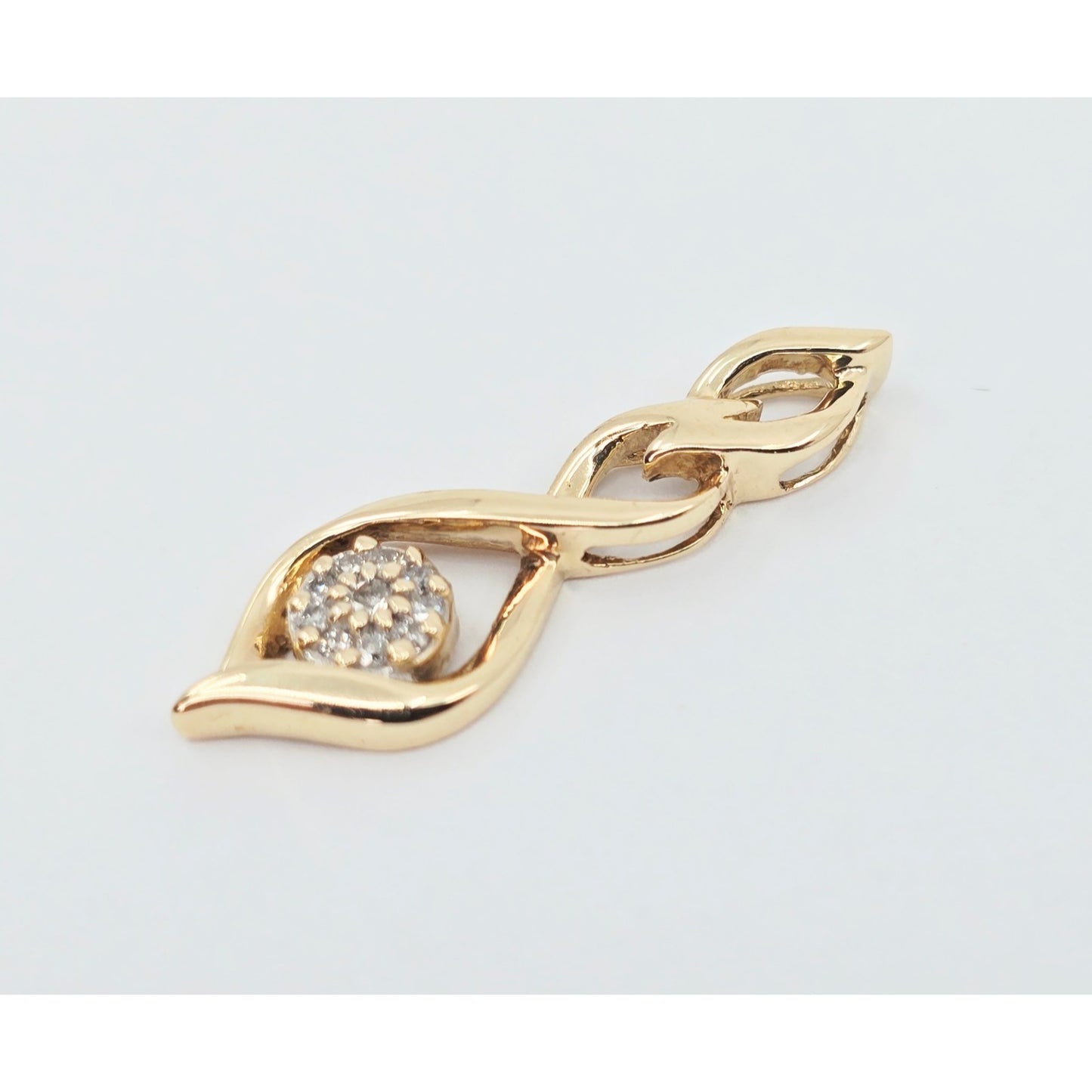 10K Yellow Gold Twisting Drop Dangle Diamond Charm Pendant