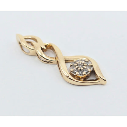 10K Yellow Gold Twisting Drop Dangle Diamond Charm Pendant