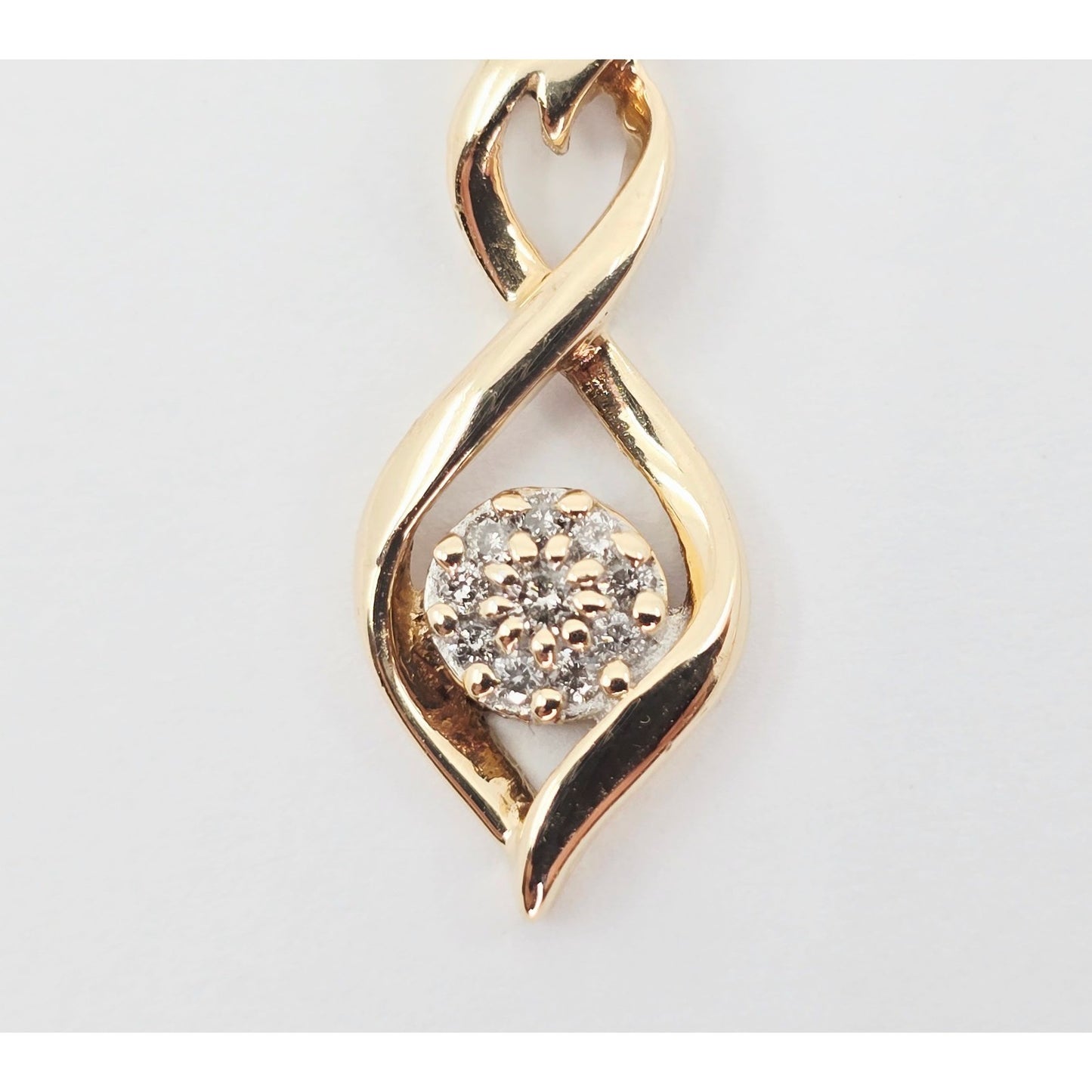 10K Yellow Gold Twisting Drop Dangle Diamond Charm Pendant