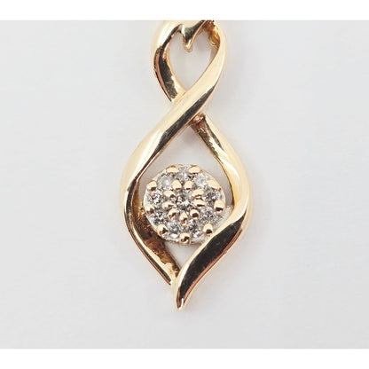 10K Yellow Gold Twisting Drop Dangle Diamond Charm Pendant
