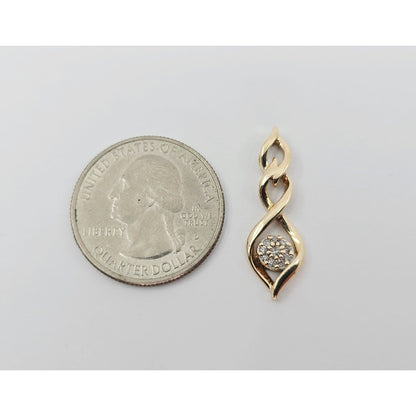 10K Yellow Gold Twisting Drop Dangle Diamond Charm Pendant