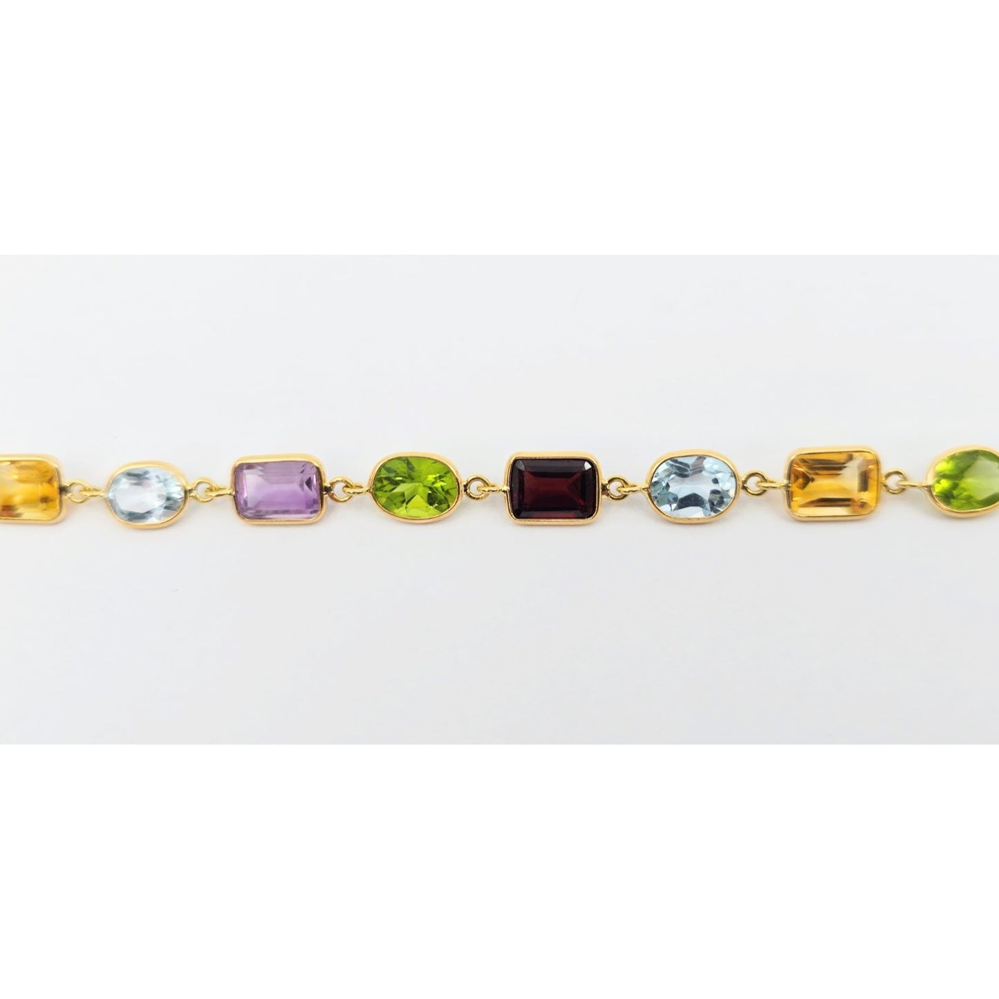 18K Yellow Gold Multi Colored Gemstone Link Bracelet