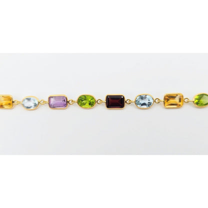 18K Yellow Gold Multi Colored Gemstone Link Bracelet