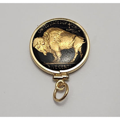 14K Yellow Gold 1936 Buffalo Nickel Enamel Charm Pendant