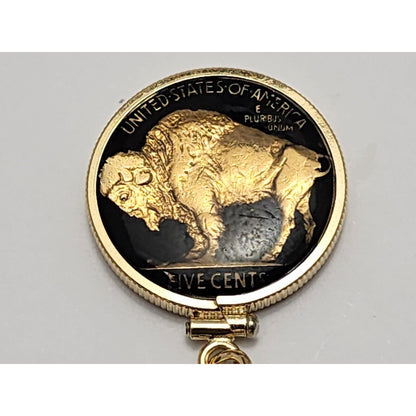 14K Yellow Gold 1936 Buffalo Nickel Enamel Charm Pendant