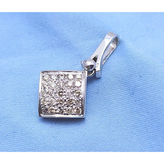 14K White Gold Square Shaped Diamond Dangle Charm Pendant