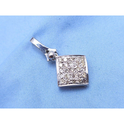 14K White Gold Square Shaped Diamond Dangle Charm Pendant