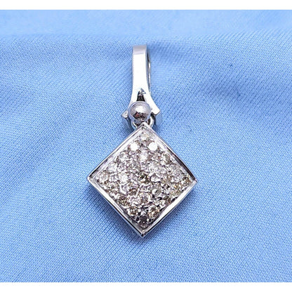 14K White Gold Square Shaped Diamond Dangle Charm Pendant