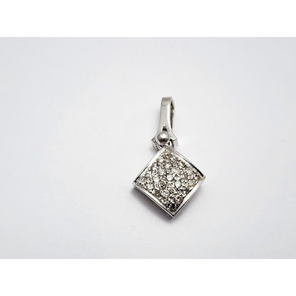 14K White Gold Square Shaped Diamond Dangle Charm Pendant