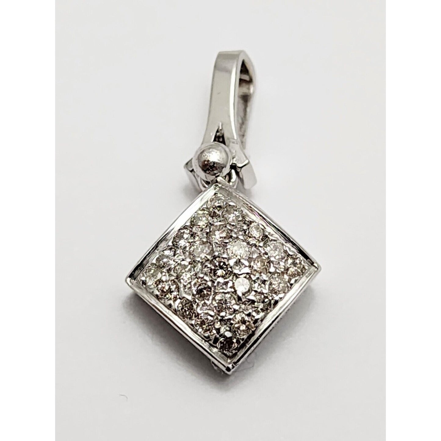 14K White Gold Square Shaped Diamond Dangle Charm Pendant