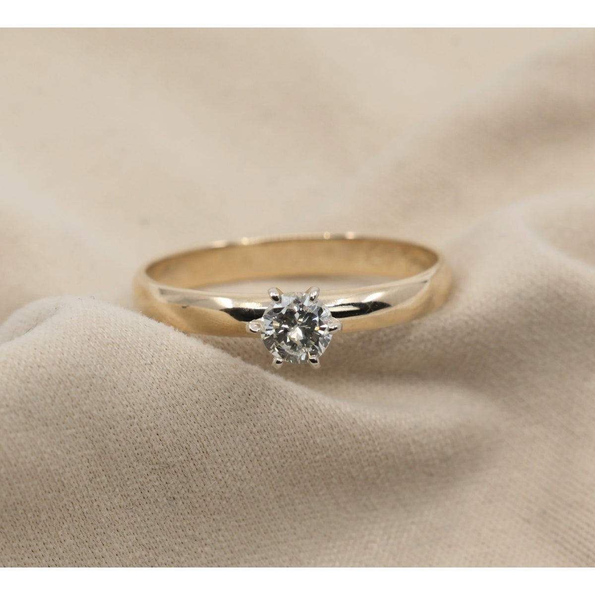 12K Yellow Gold Solitaire Diamond Engagement Ring