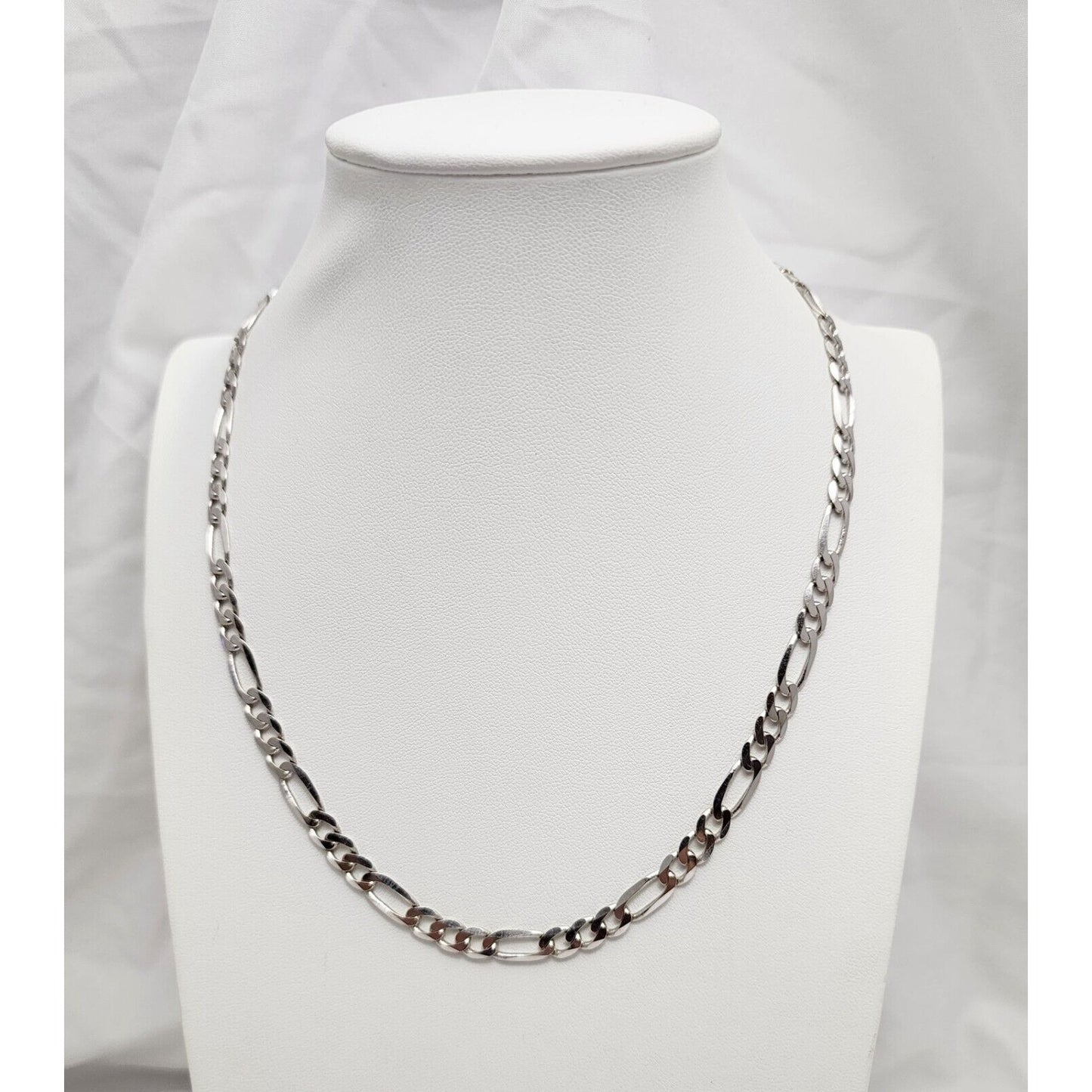 14K White Gold Figaro Link Chain Necklace