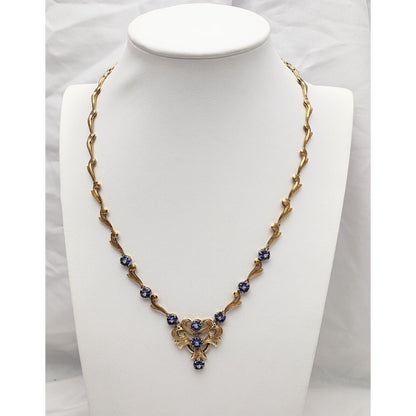 18K Yellow Gold Diamond & Sapphire Choker Chain Necklace