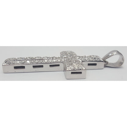 14K Solid White Gold Diamond Cross Pendant Charm 7.65ct