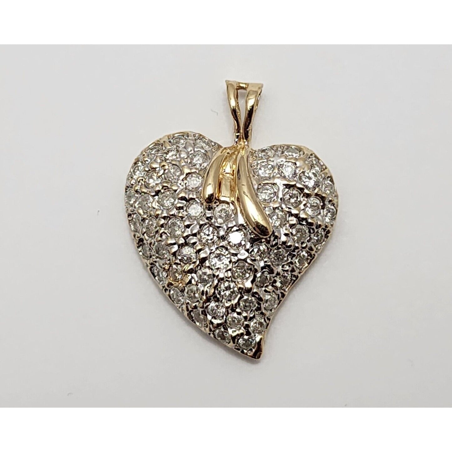 14K Yellow Gold Diamond Puffy Heart Charm Pendant