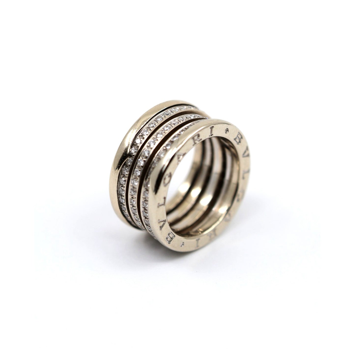 BVLGARI B.Zero1 4 Band 18K White Gold 3 Row 1.00ct Diamond Ring - Size 55 or 7