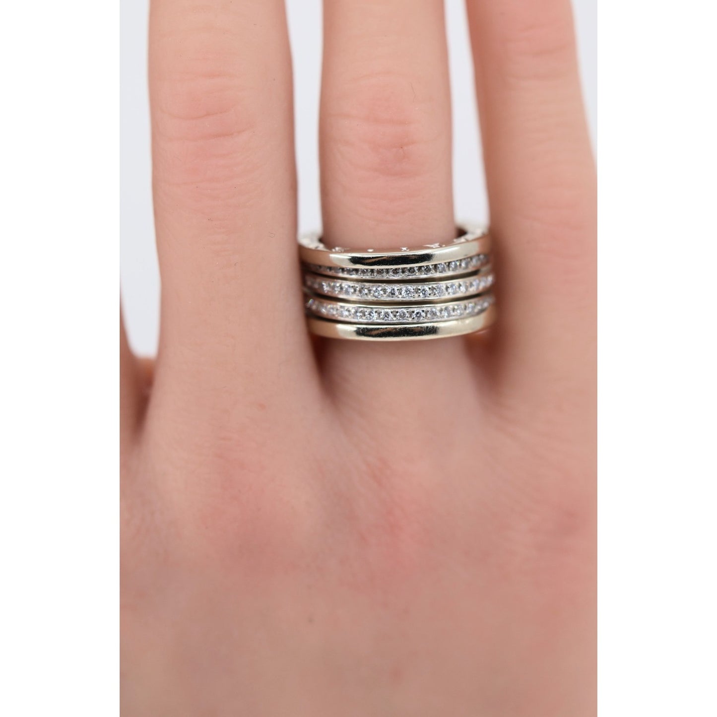 BVLGARI B.Zero1 4 Band 18K White Gold 3 Row 1.00ct Diamond Ring - Size 55 or 7