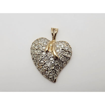 14K Yellow Gold Diamond Puffy Heart Charm Pendant