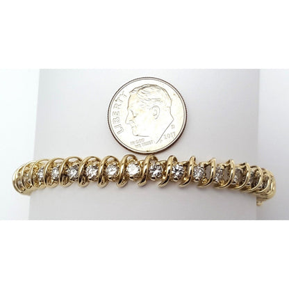 14K Solid Yellow Gold Diamond Tennis Link Bracelet