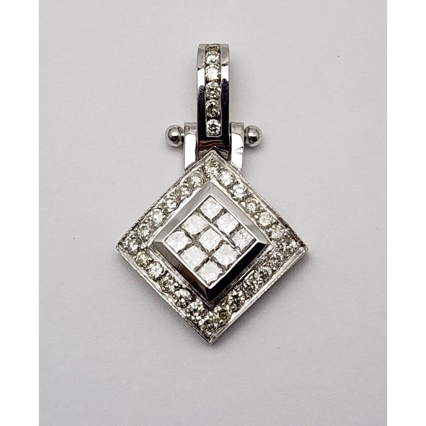 14K Solid White Gold Rhombus Diamond Charm Pendant